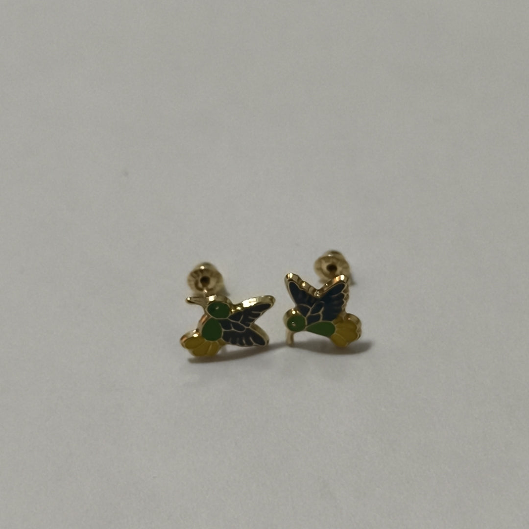 BROQUELES BROQUEL FIG COLIBRI ESMALTE VERDE 14K 0.2138 GR (NUEVO)