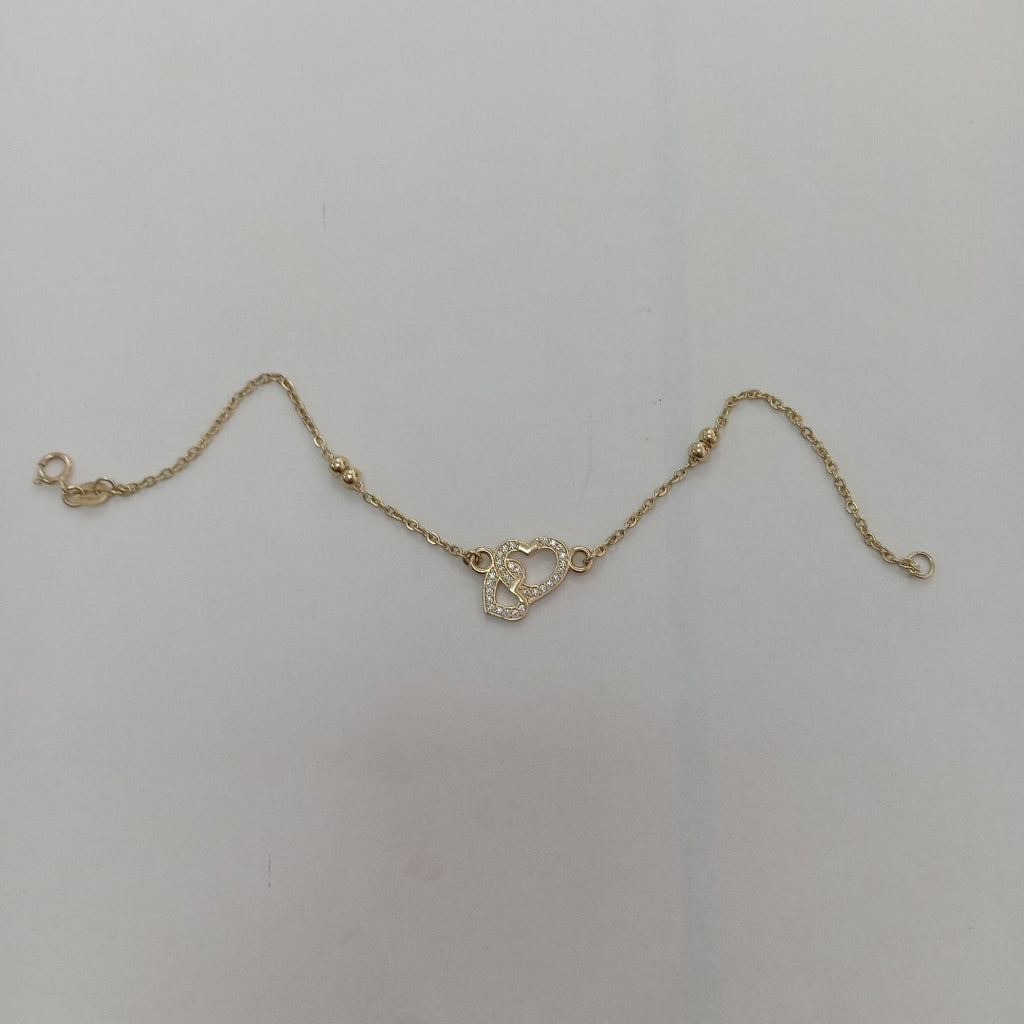 PULSERA TEJIDO ESPECIAL CORAZONES CON CIRCONIAS 14K 18 CM 2.4 GR (NUEVO)