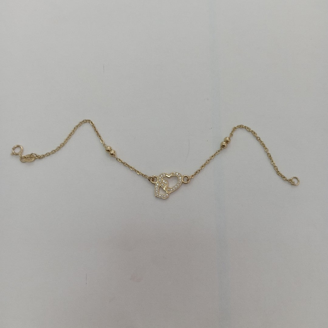 PULSERA TEJIDO ESPECIAL CORAZONES CON CIRCONIAS 14K 18 CM 2.4 GR (NUEVO)