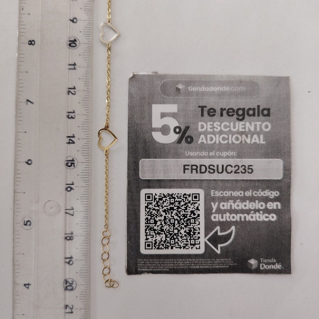 PULSERA ESPECIAL CON CORAZONES CONBINADOS 14K 18 CM 1.7 GR (NUEVO)