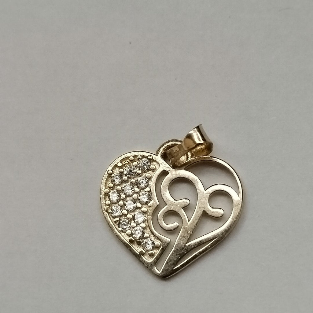 DIJE TEJIDO CORAZON CON CIRCONIAS Y ARBOL DE LA VIDA 14K 0.8 GR (NUEVO)