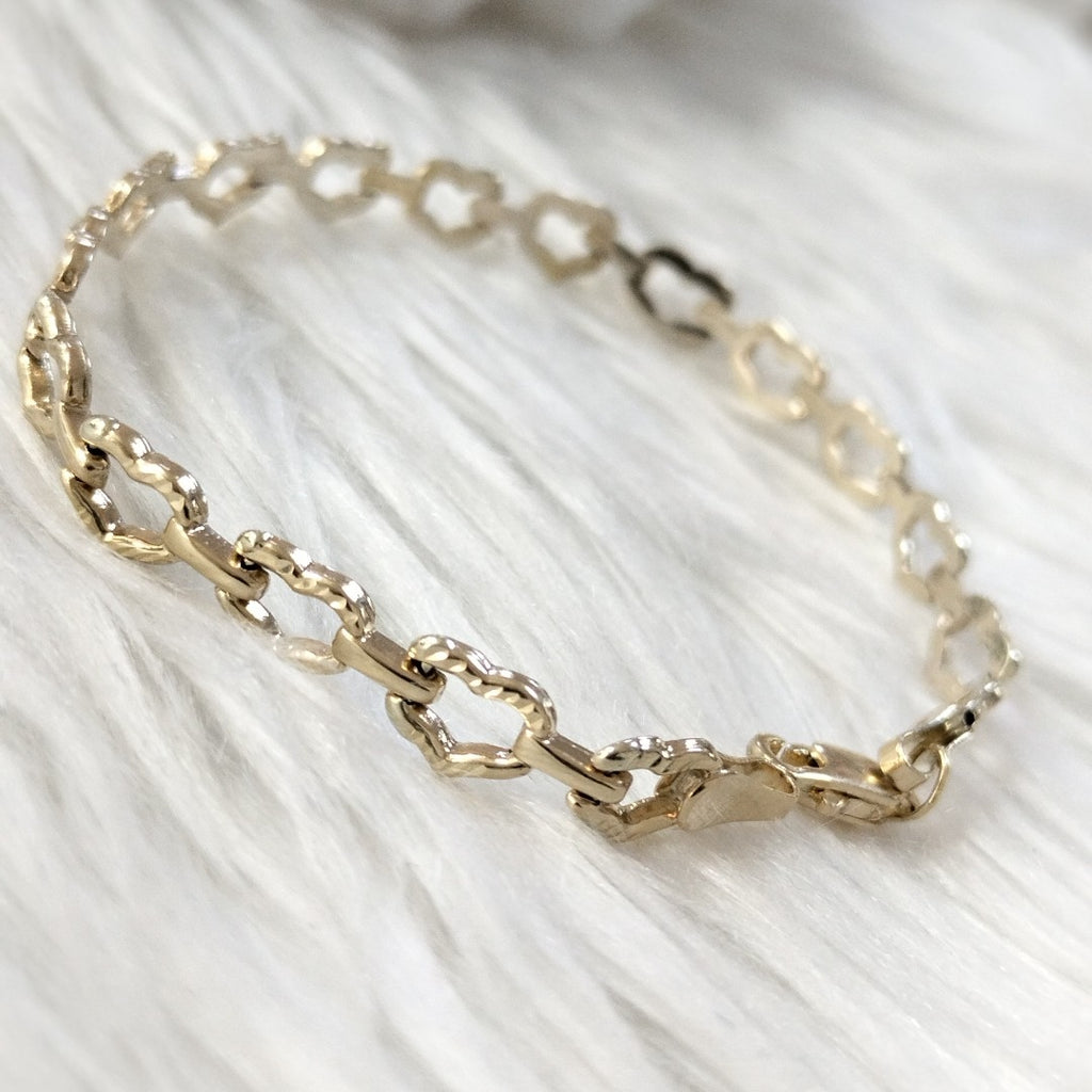 PULSERA ESPECIAL CON CORAZONES 14K 18 CM 4 GR (NUEVO)