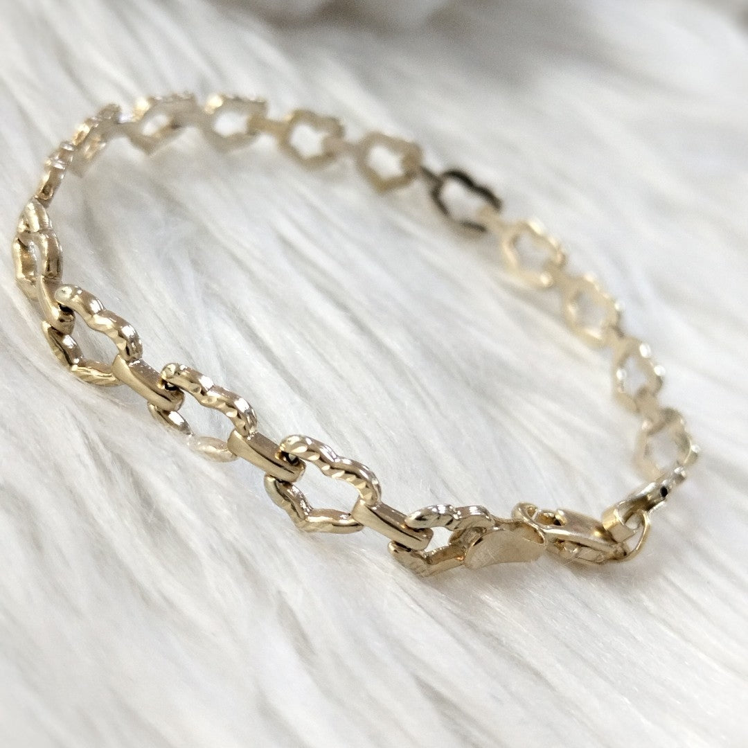 PULSERA ESPECIAL CON CORAZONES 14K 18 CM 4 GR (NUEVO)