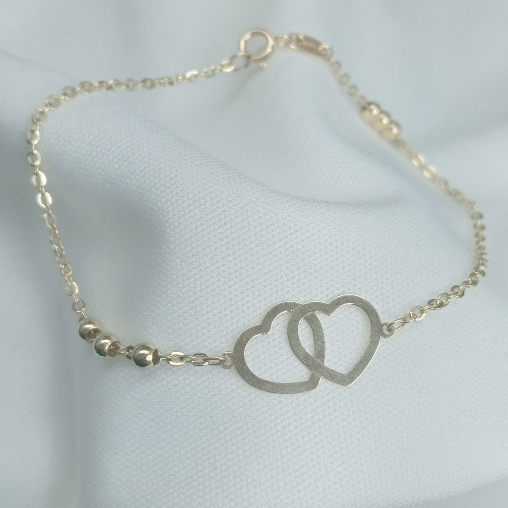 PULSERA TEJIDO ESPECIAL C CORAZONES 14K 18 CM 1.7 GR (NUEVO)