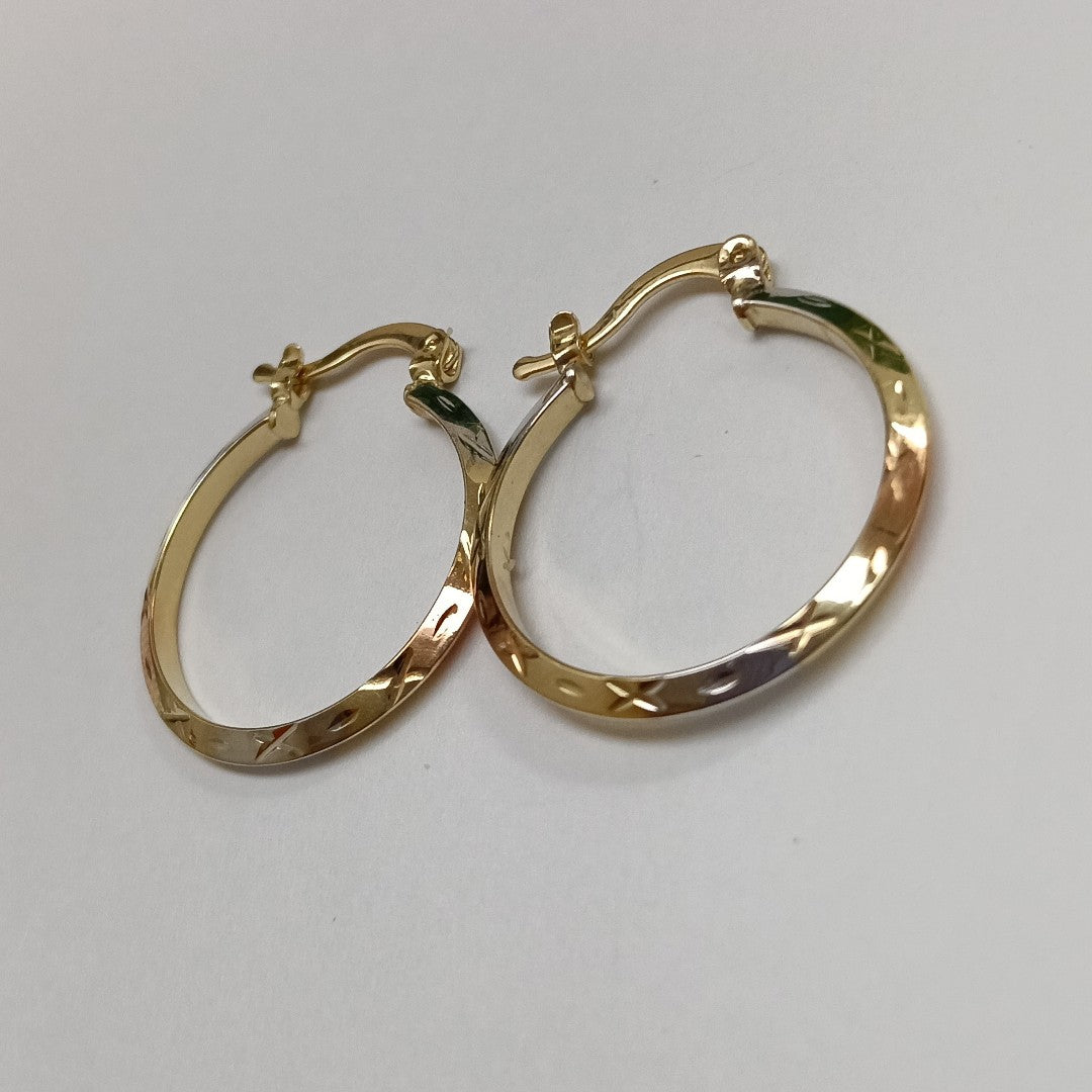 ARETES TEJIDO ARRACADAS BISELADAS COMBINADAS 14K 1.4 GR (NUEVO)