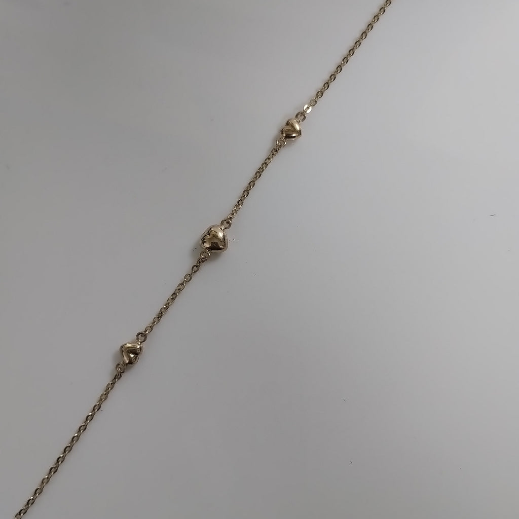 PULSERA TEJIDO ESPECIAL CON CORAZONES 14K 18 CM 1.6 GR (NUEVO)