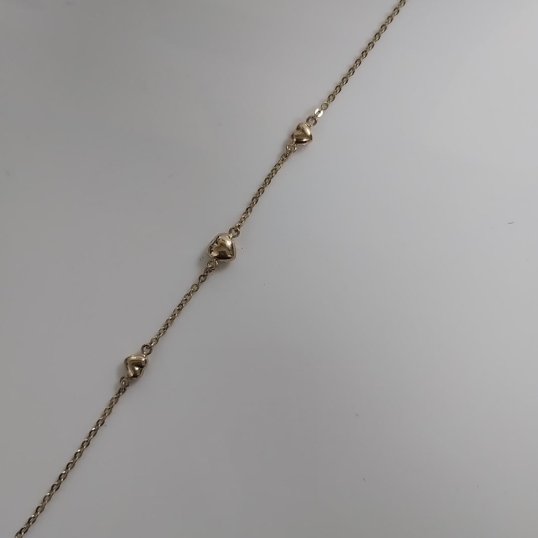 PULSERA TEJIDO ESPECIAL CON CORAZONES 14K 18 CM 1.6 GR (NUEVO)