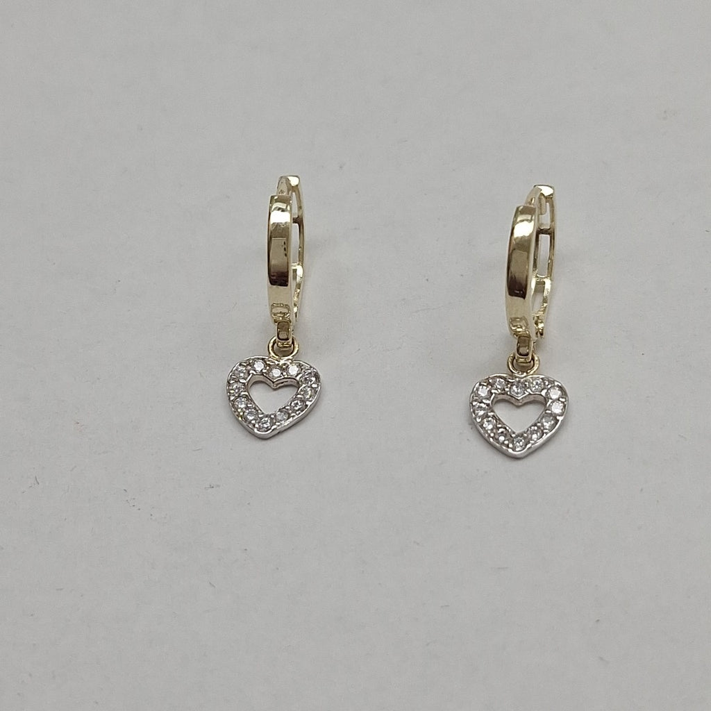 ARETES HUGGIES CON DIJE CORAZON Y CIRCONIAS 14K 2.2 GR (NUEVO)
