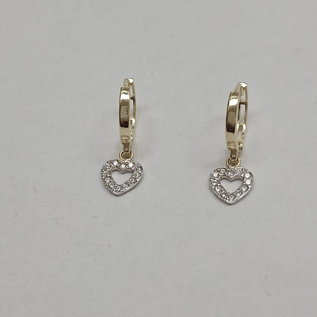ARETES HUGGIES CON DIJE CORAZON Y CIRCONIAS 14K 2.2 GR (NUEVO)