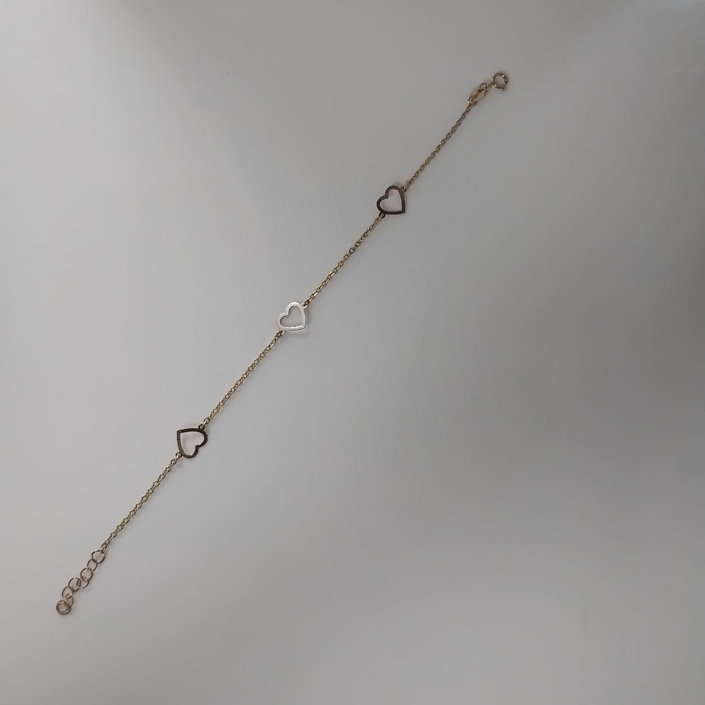 PULSERA ESPECIAL CON CORAZONES CONBINADOS 14K 18 CM 1.6 GR (NUEVO)
