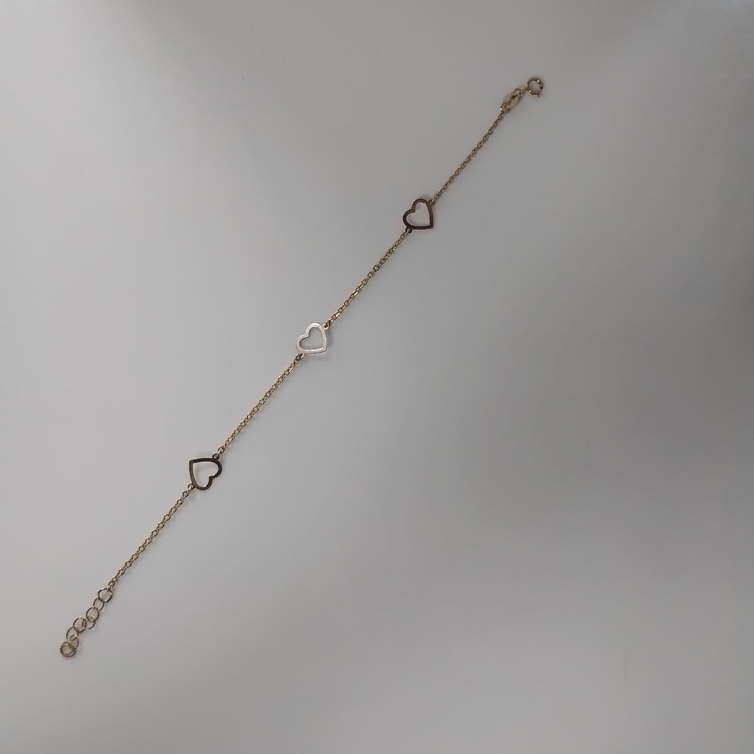 PULSERA ESPECIAL CON CORAZONES CONBINADOS 14K 18 CM 1.6 GR (NUEVO)