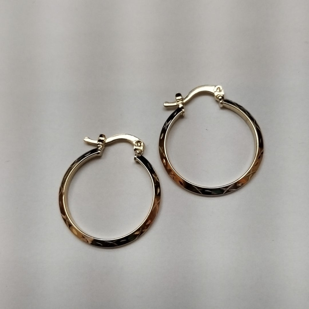 ARETES TEJIDO ARRACADAS BISELADAS COMBINADAS 14K 1.3 GR (NUEVO)