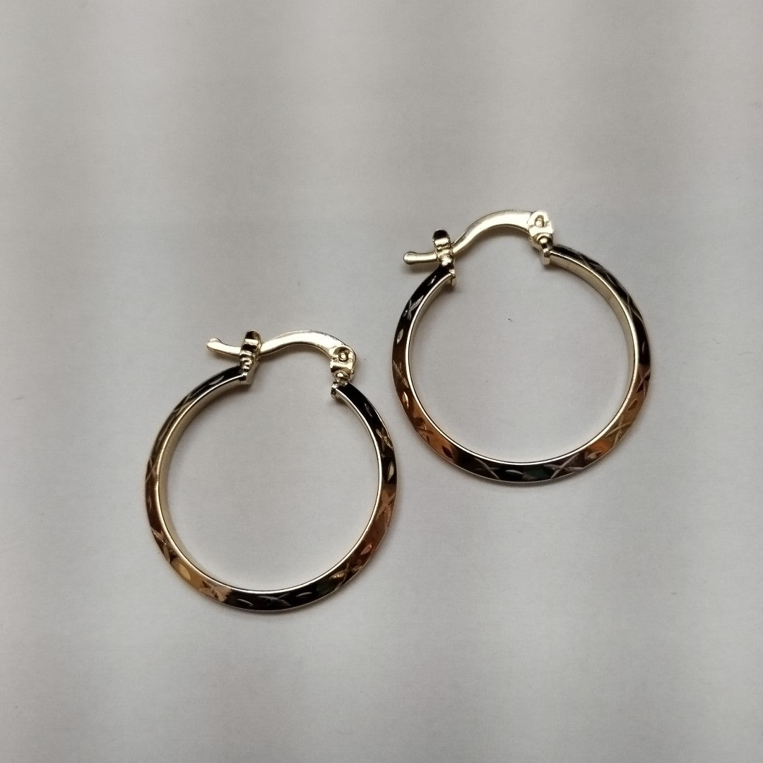 ARETES TEJIDO ARRACADAS BISELADAS COMBINADAS 14K 1.3 GR (NUEVO)