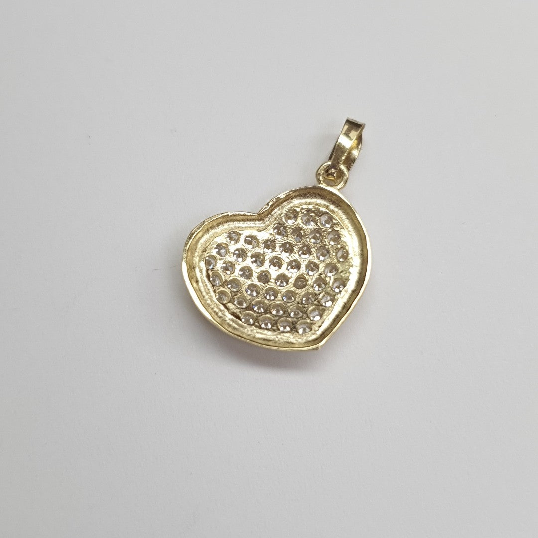 DIJE TEJIDO CORAZON CON CIRCONIAS 14K 1.8 GR (NUEVO)