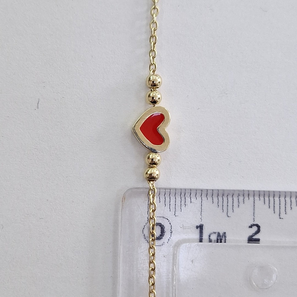 PULSERA TEJIDO ESPECIAL C CORAZON ROJO 14K 18 CM 2 GR (NUEVO)