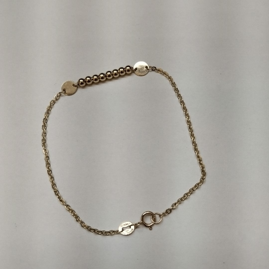 PULSERA TEJIDO ESPECIAL CON BOLITAS 14K 18 CM 1.8 GR (NUEVO)