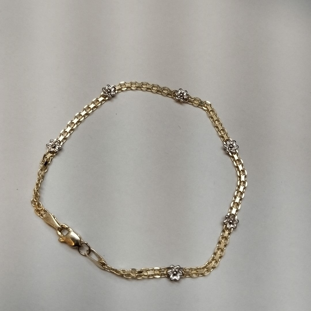 PULSERA ESPECIAL C FLORES 14K 18 CM 2.9 GR (NUEVO)