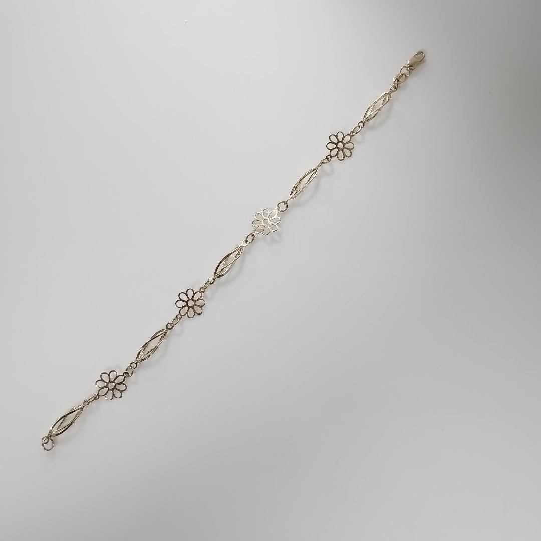 PULSERA ESPECIAL CON FLORES 14K 18 CM 2.7 GR (NUEVO)