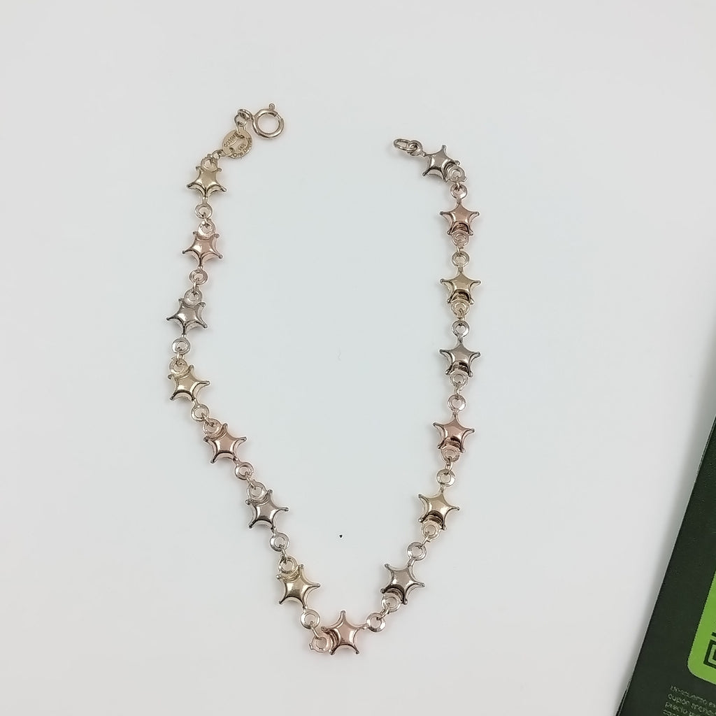 PULSERA TEJIDO ESPECIAL ESTRELLAS COMBINADAS 14K 18 CM 2.3 GR (NUEVO)