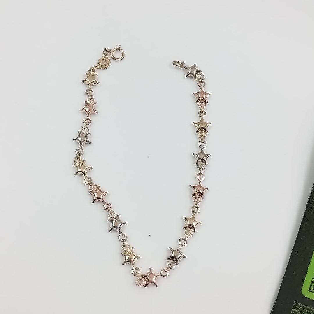 PULSERA TEJIDO ESPECIAL ESTRELLAS COMBINADAS 14K 18 CM 2.3 GR (NUEVO)