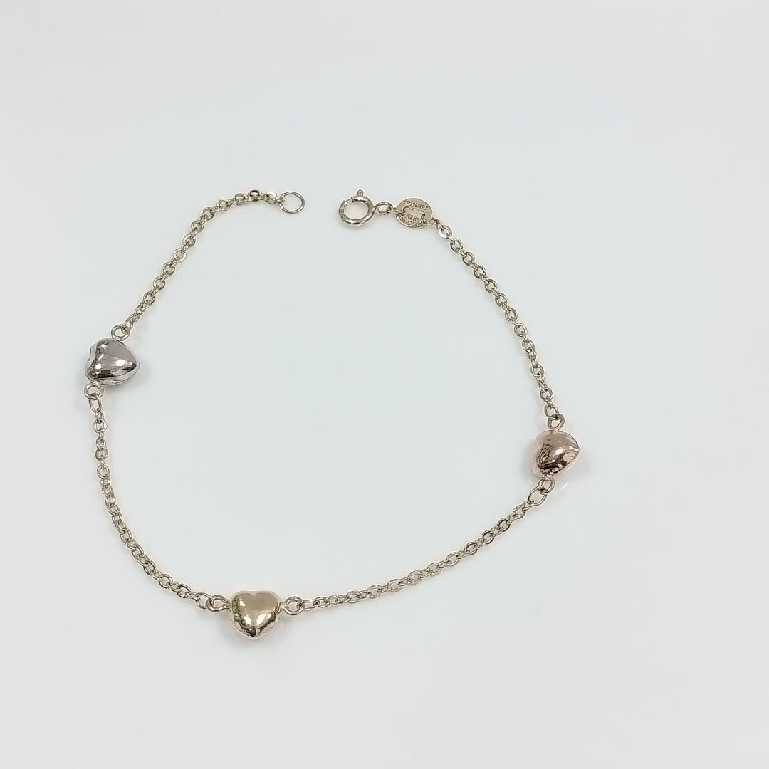PULSERA ESP CON CORAZONES COMBINADOS 14K 18 CM 1.6 GR (NUEVO)