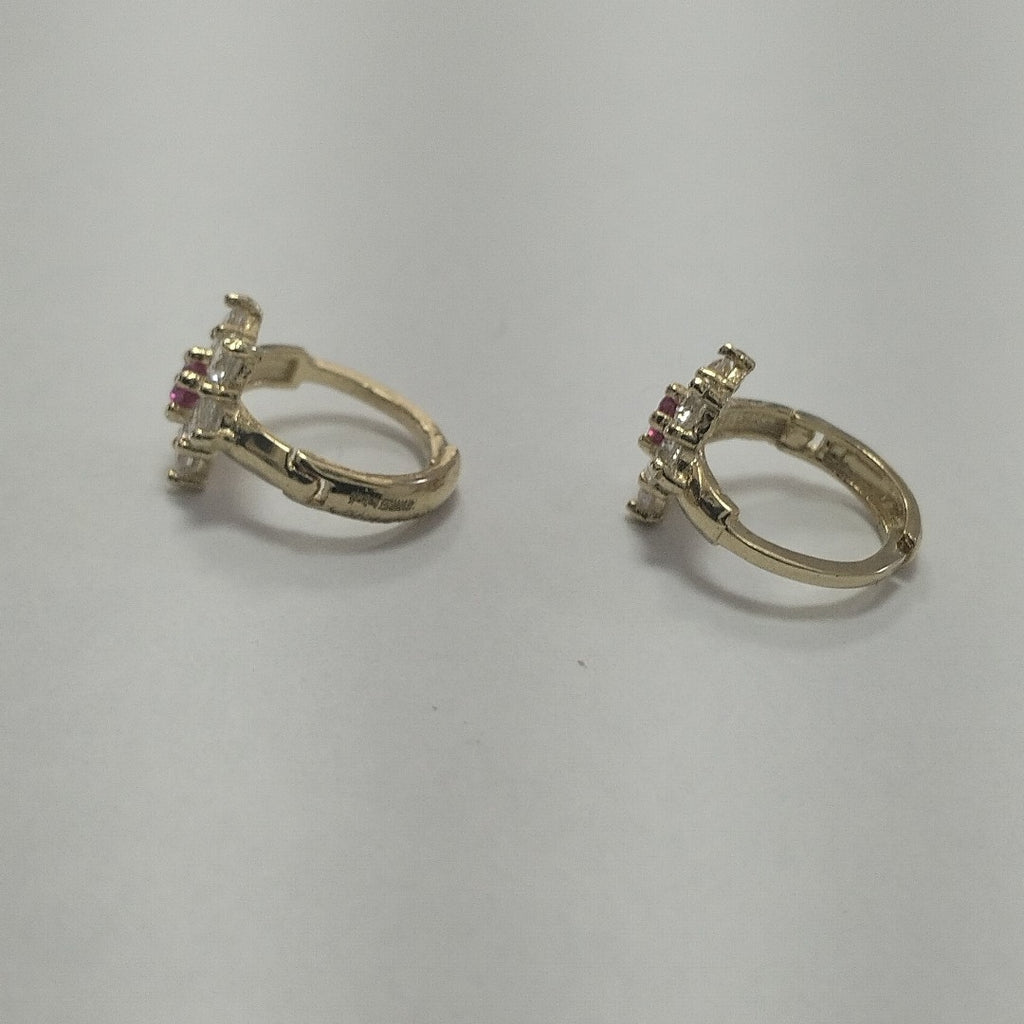 ARETES HUGGIES CON CIRCONIAS Y PIEDRA DE COLOR 14K 1.8 GR (NUEVO)