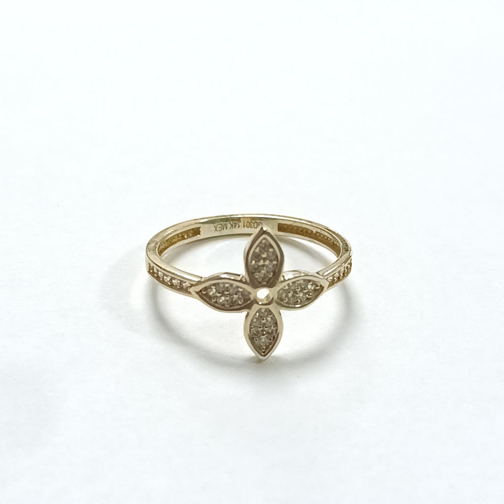 ANILLO ANILLITO FLOR C CIRCONIAS 14K 7 TALLA 1.9 GR (NUEVO)