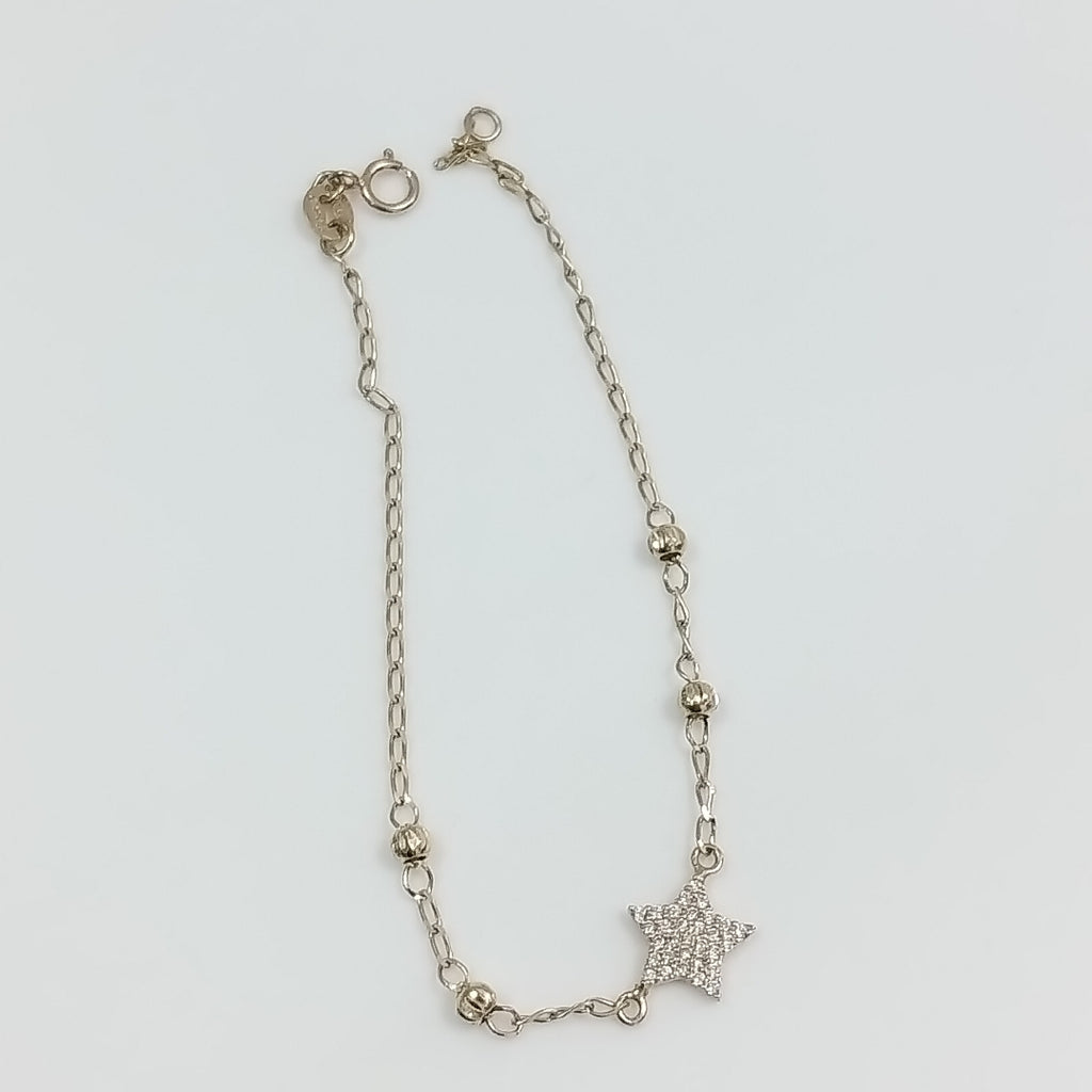 PULSERA ESPECIAL CON ESTRELLA Y CIRCONIAS 14K 18 CM 1.5 GR (NUEVO)