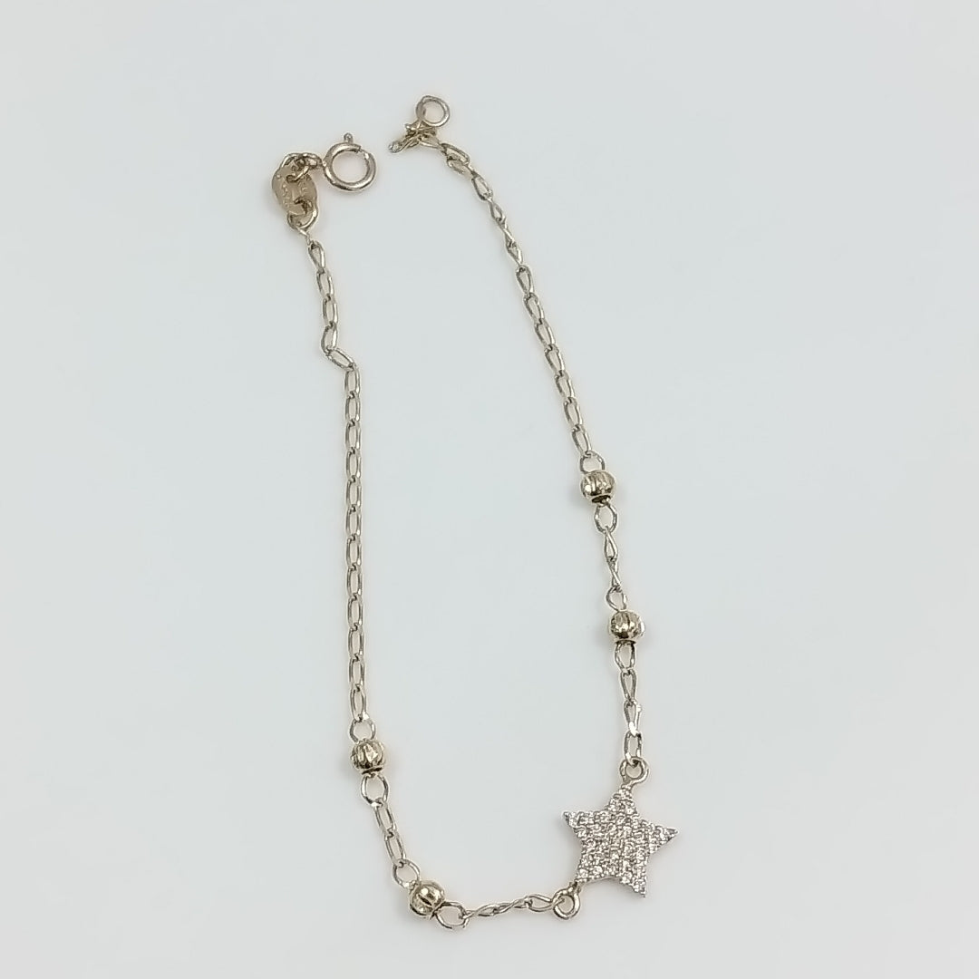 PULSERA ESPECIAL CON ESTRELLA Y CIRCONIAS 14K 18 CM 1.5 GR (NUEVO)