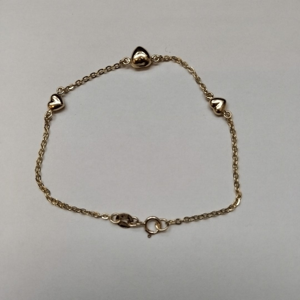 PULSERA TEJIDO ESPECIAL CON CORAZONES 14K 18 CM 1.7 GR (NUEVO)