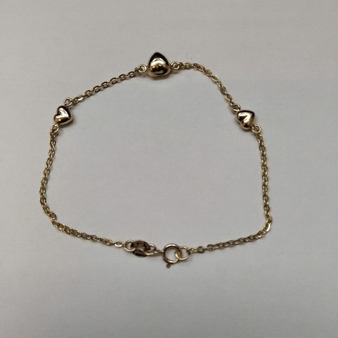 PULSERA TEJIDO ESPECIAL CON CORAZONES 14K 18 CM 1.7 GR (NUEVO)