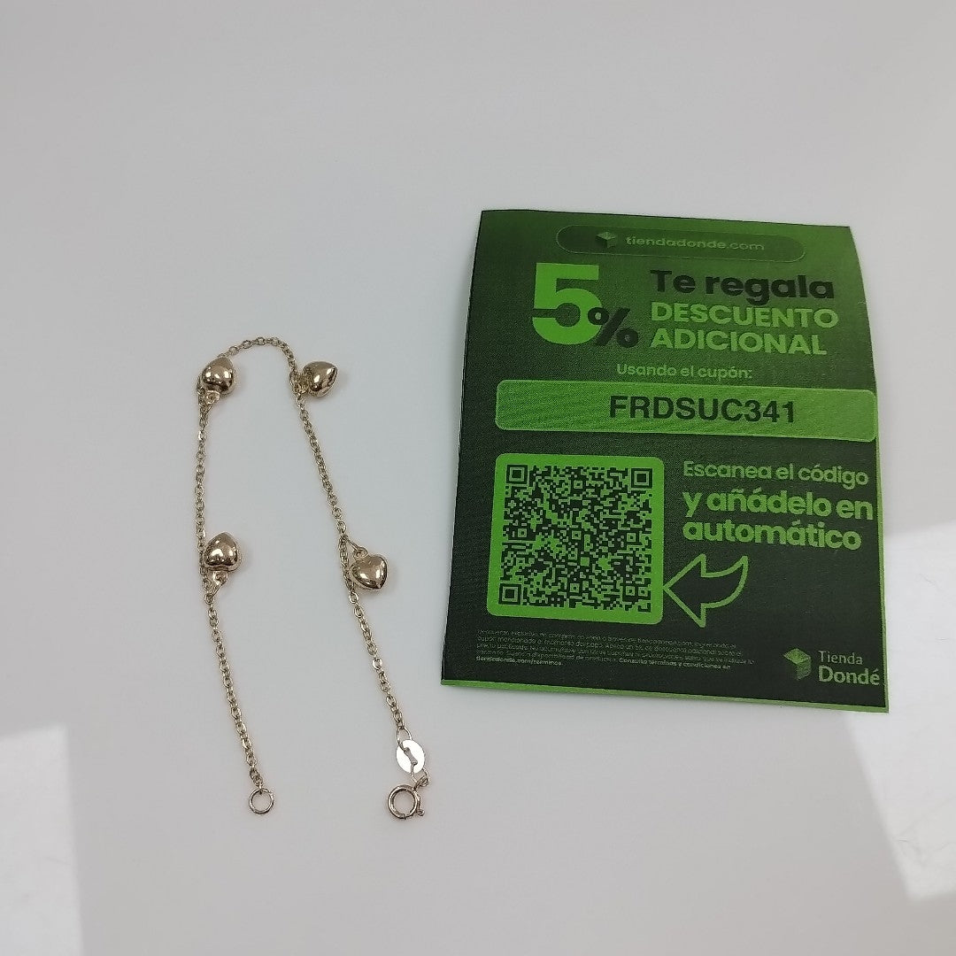 PULSERA ESP CON FIG CORAZONES 14K 18 CM 1.8 GR (NUEVO)