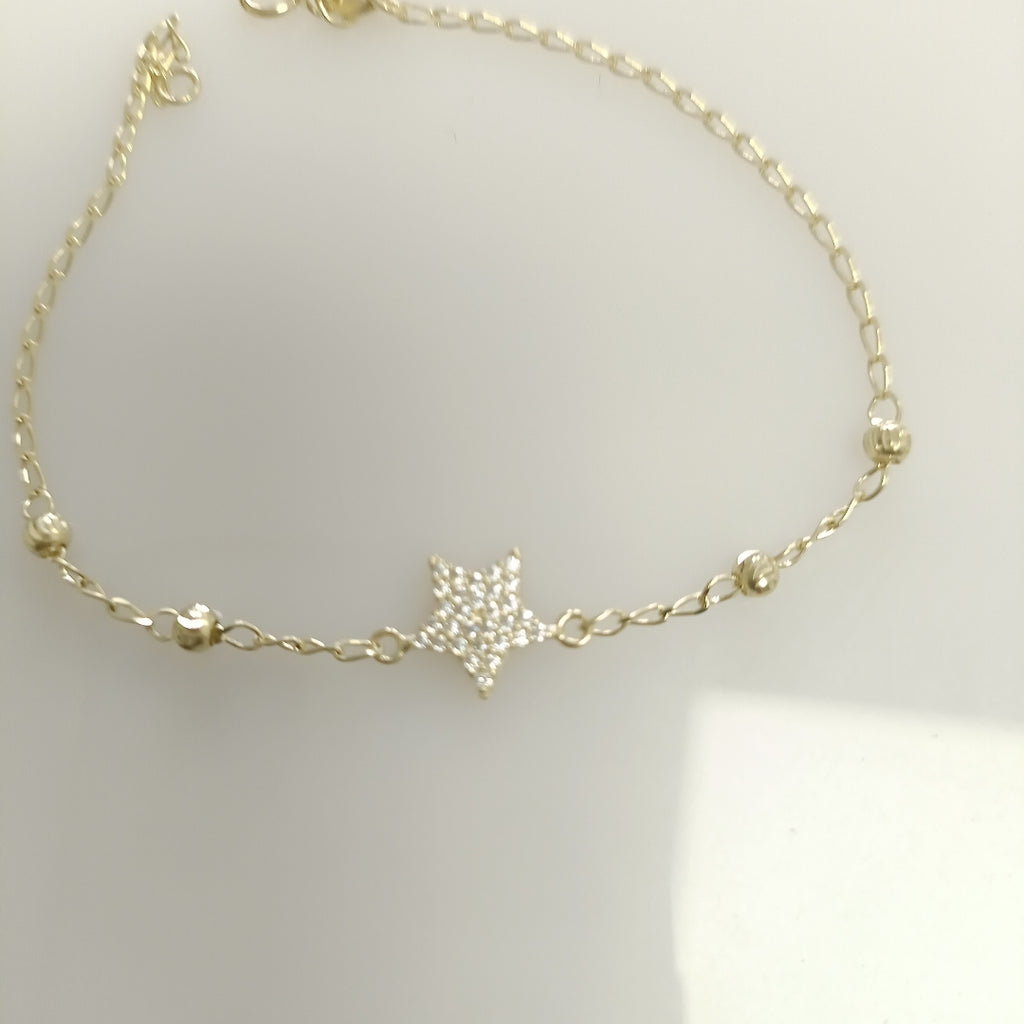 PULSERA ESPECIAL CON ESTRELLA Y CIRCONIAS 14K 18 CM 1.5 GR (NUEVO)