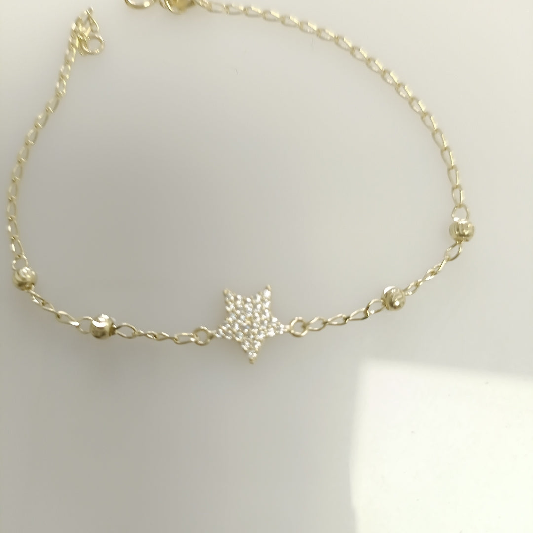 PULSERA ESPECIAL CON ESTRELLA Y CIRCONIAS 14K 18 CM 1.5 GR (NUEVO)