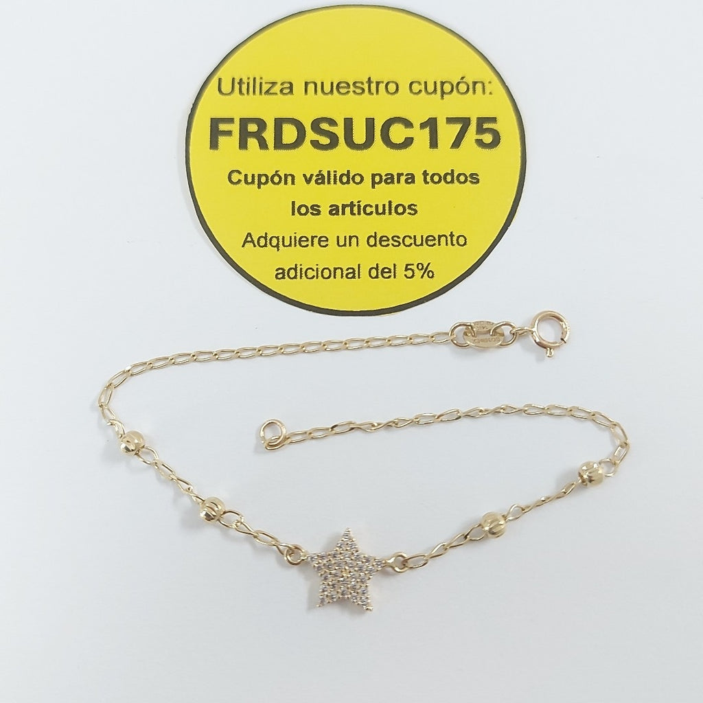 PULSERA ESPECIAL CON ESTRELLA Y CIRCONIAS 14K 18 CM 1.4 GR (NUEVO)
