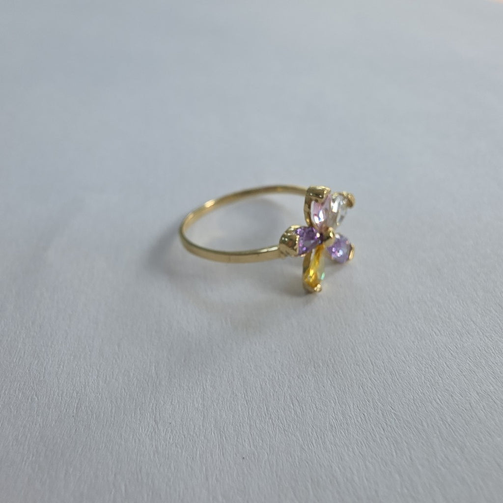 ANILLOS FLOR CON PIEDRAS DE COLOR 14K TALLA 7 1.4 GR (NUEVO)