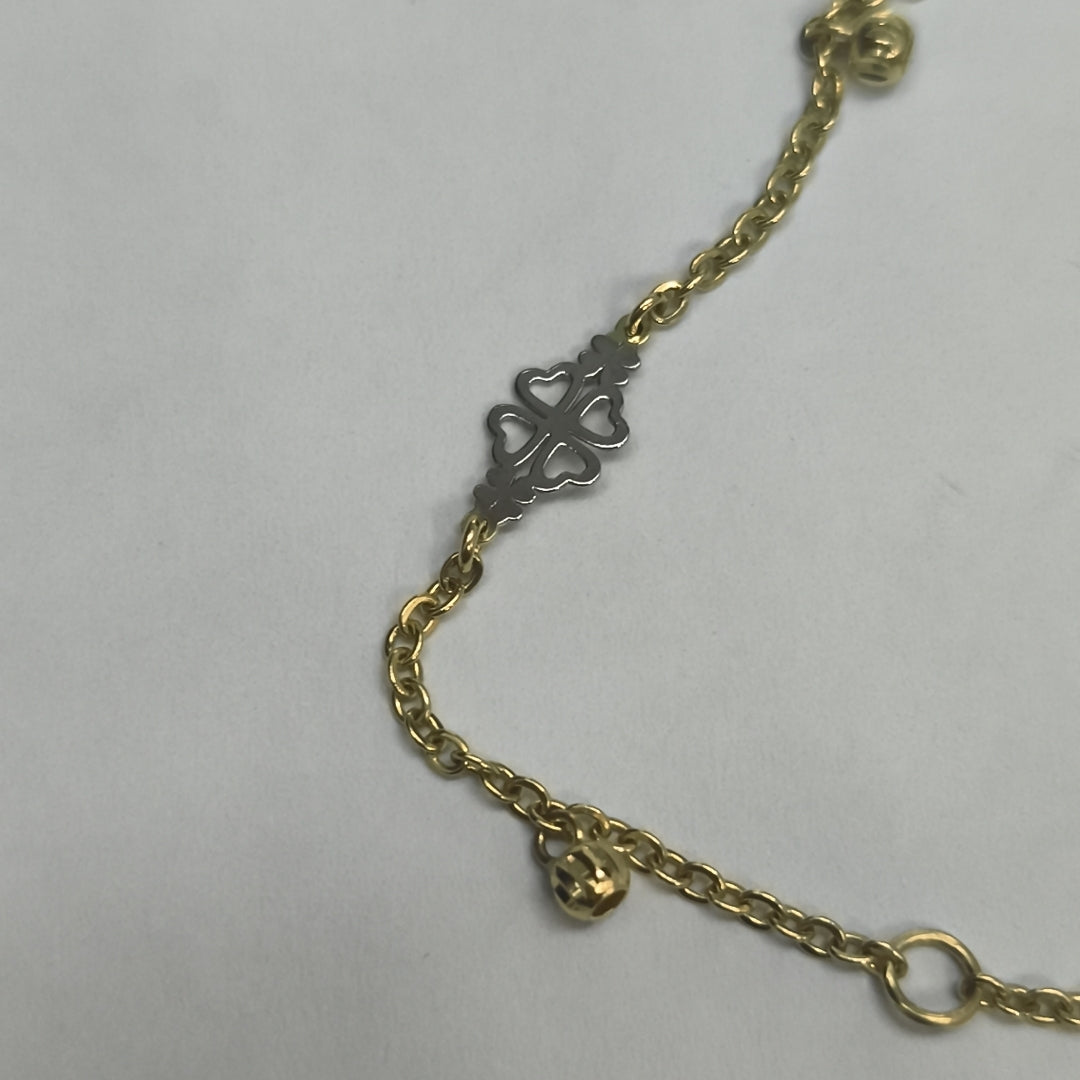 PULSERA ESPECIAL CON TREBOL 14K 18 CM 1.8 GR (NUEVO)