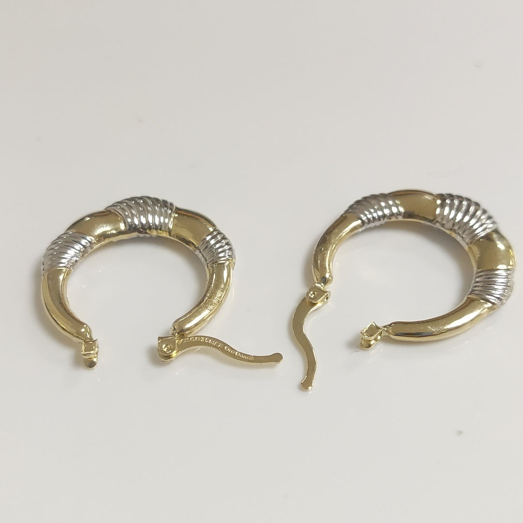 ARETES ARRACADAS HUECAS COMBINADAS 14K 2.5 GR (NUEVO)