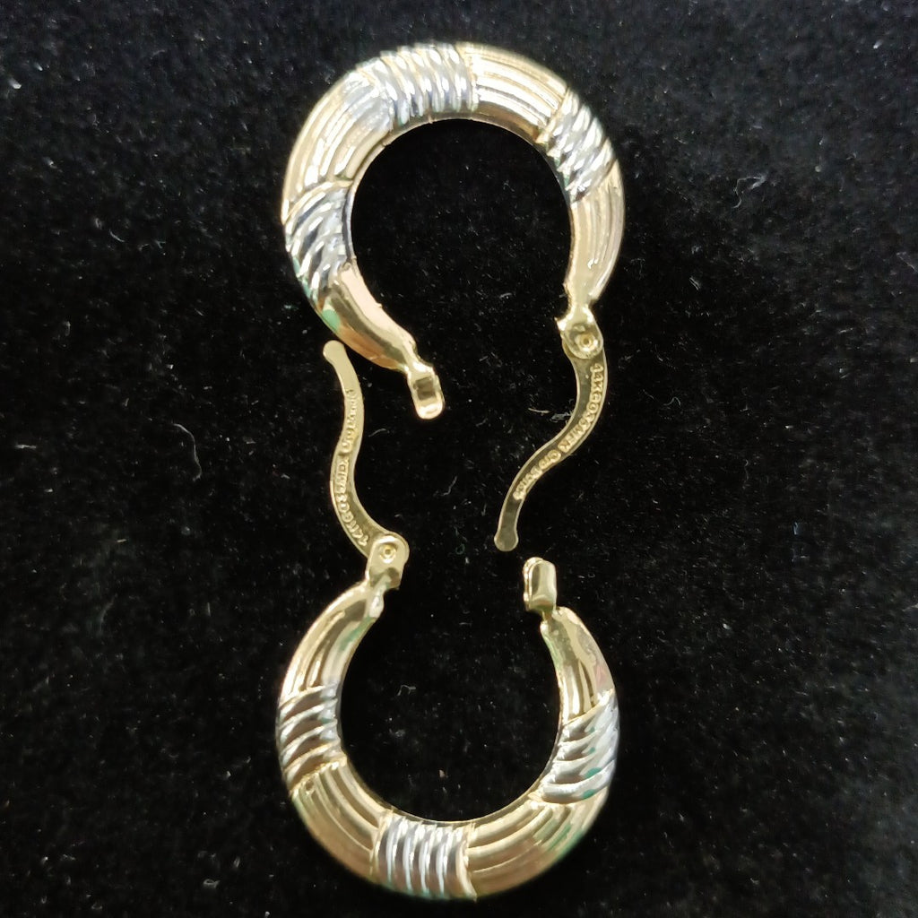 ARETES TEJIDO ARRACADAS COMBINADAS HUECAS 14K 1.9 GR (NUEVO)