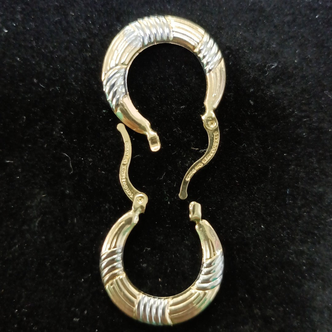 ARETES TEJIDO ARRACADAS COMBINADAS HUECAS 14K 1.9 GR (NUEVO)