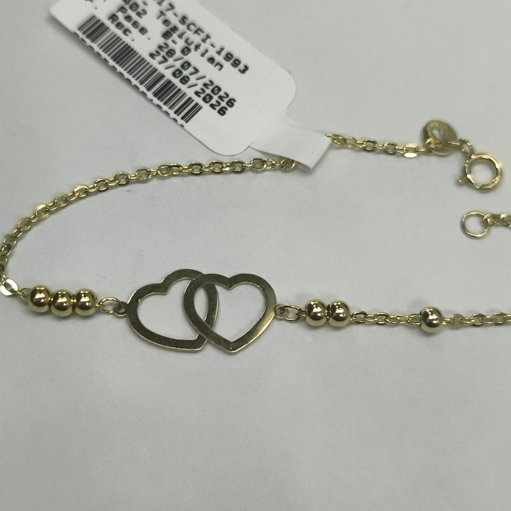 PULSERA TEJIDO ESPECIAL C CORAZONES 14K 18 CM 1.7 GR (NUEVO)