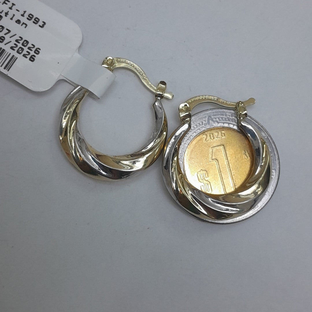 ARETES TEJIDO ARRACADA TRENZADA COMBINADA 14K 1.8 GR (NUEVO)