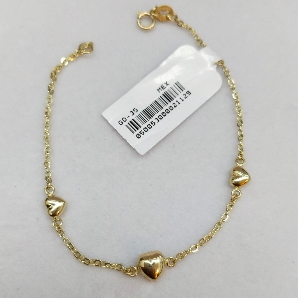 PULSERA TEJIDO ESPECIAL CON CORAZONES 14K 18 CM 1.7 GR (NUEVO)