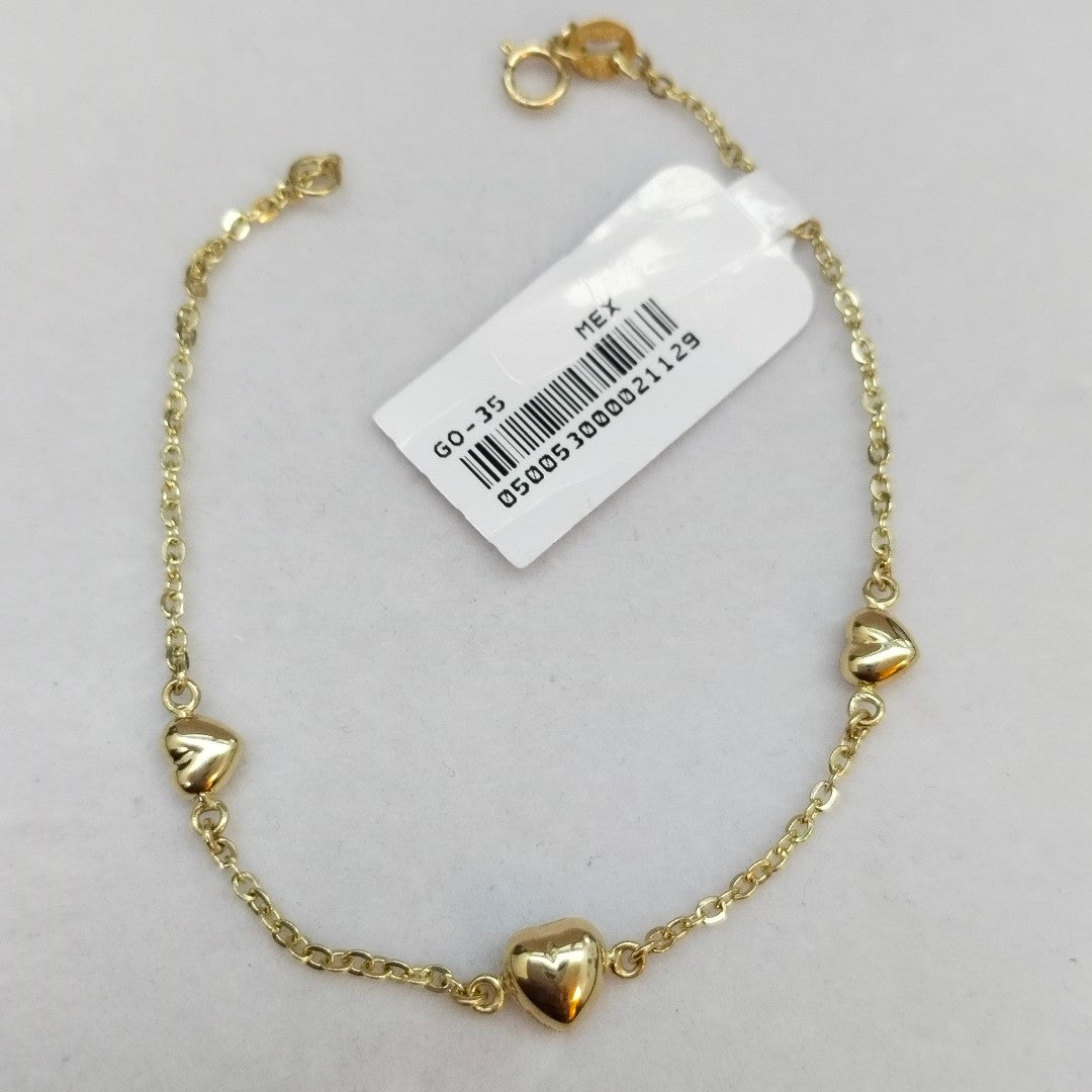 PULSERA TEJIDO ESPECIAL CON CORAZONES 14K 18 CM 1.7 GR (NUEVO)