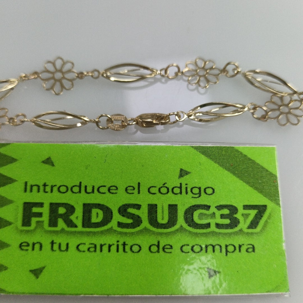 PULSERA ESPECIAL CON FLORES 14K 18 CM 2.7 GR (NUEVO)
