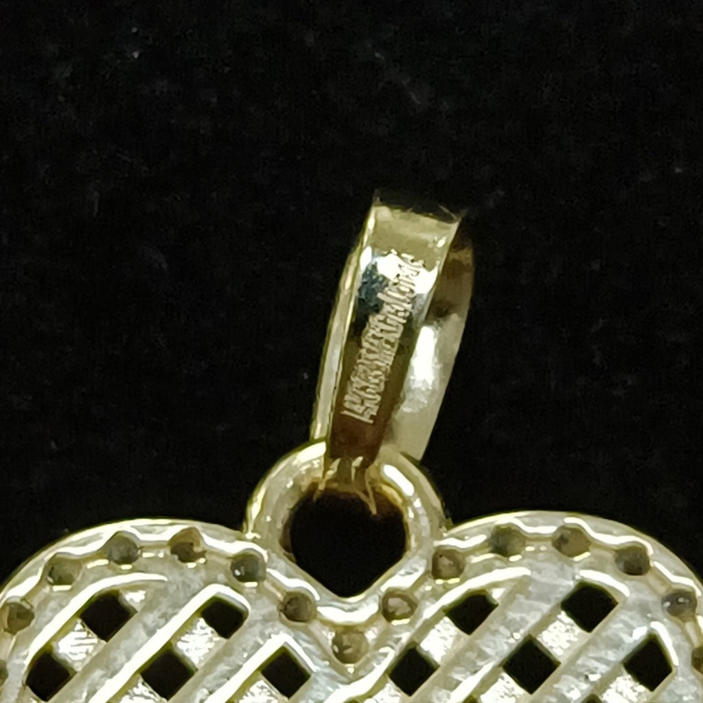 DIJE TEJIDO CORAZON CON CERCO DE CIRCONIAS 14K 1.2 GR (NUEVO)