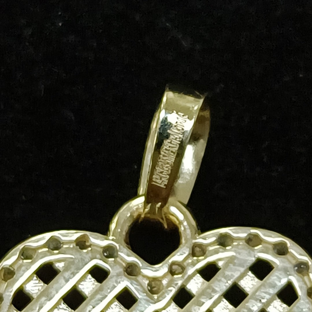DIJE TEJIDO CORAZON CON CERCO DE CIRCONIAS 14K 1.2 GR (NUEVO)