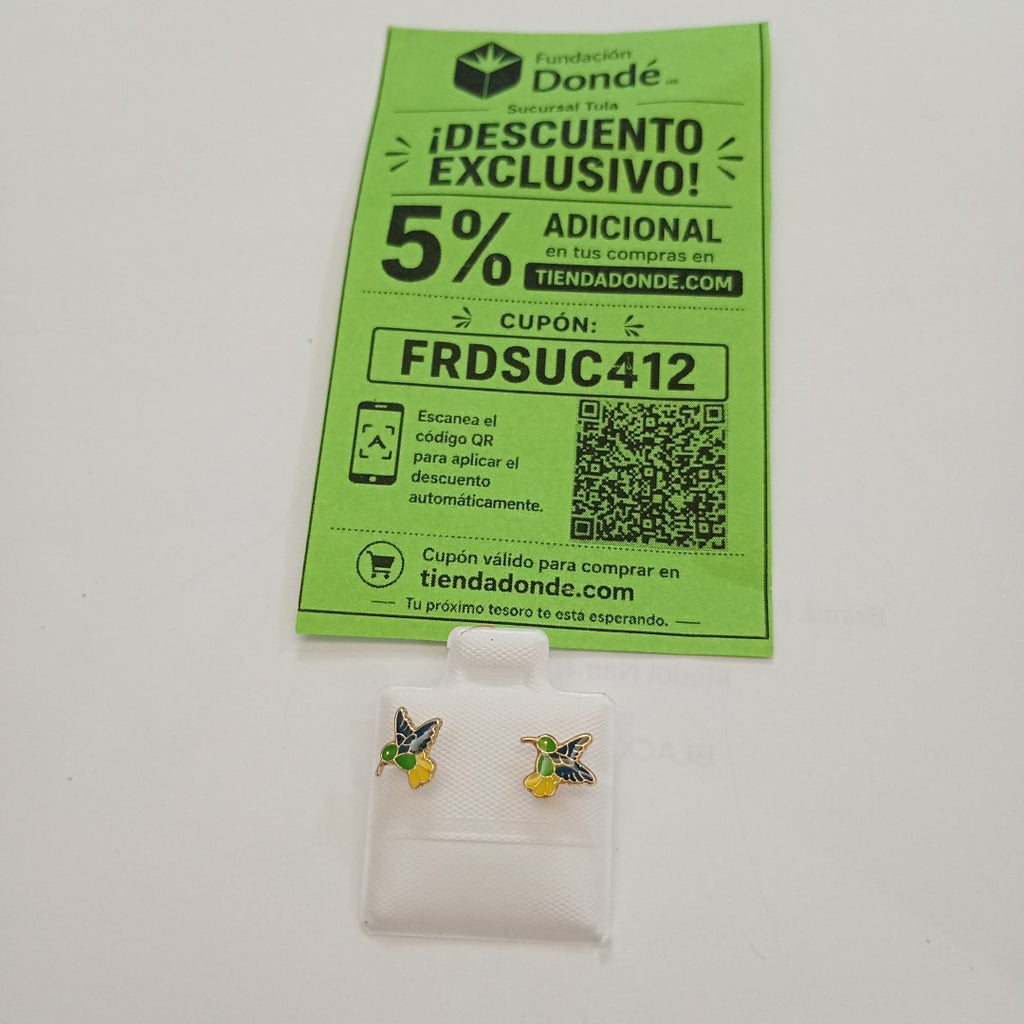 BROQUELES BROQUEL FIG COLIBRI ESMALTE VERDE 14K 0.2138 GR (NUEVO)