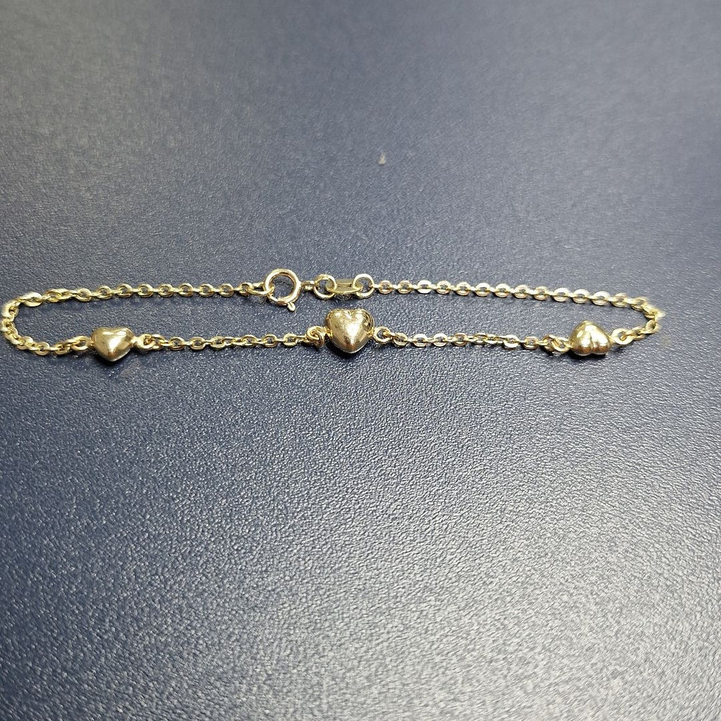 PULSERA TEJIDO ESPECIAL CON CORAZONES 14K 18 CM 1.6 GR (NUEVO)
