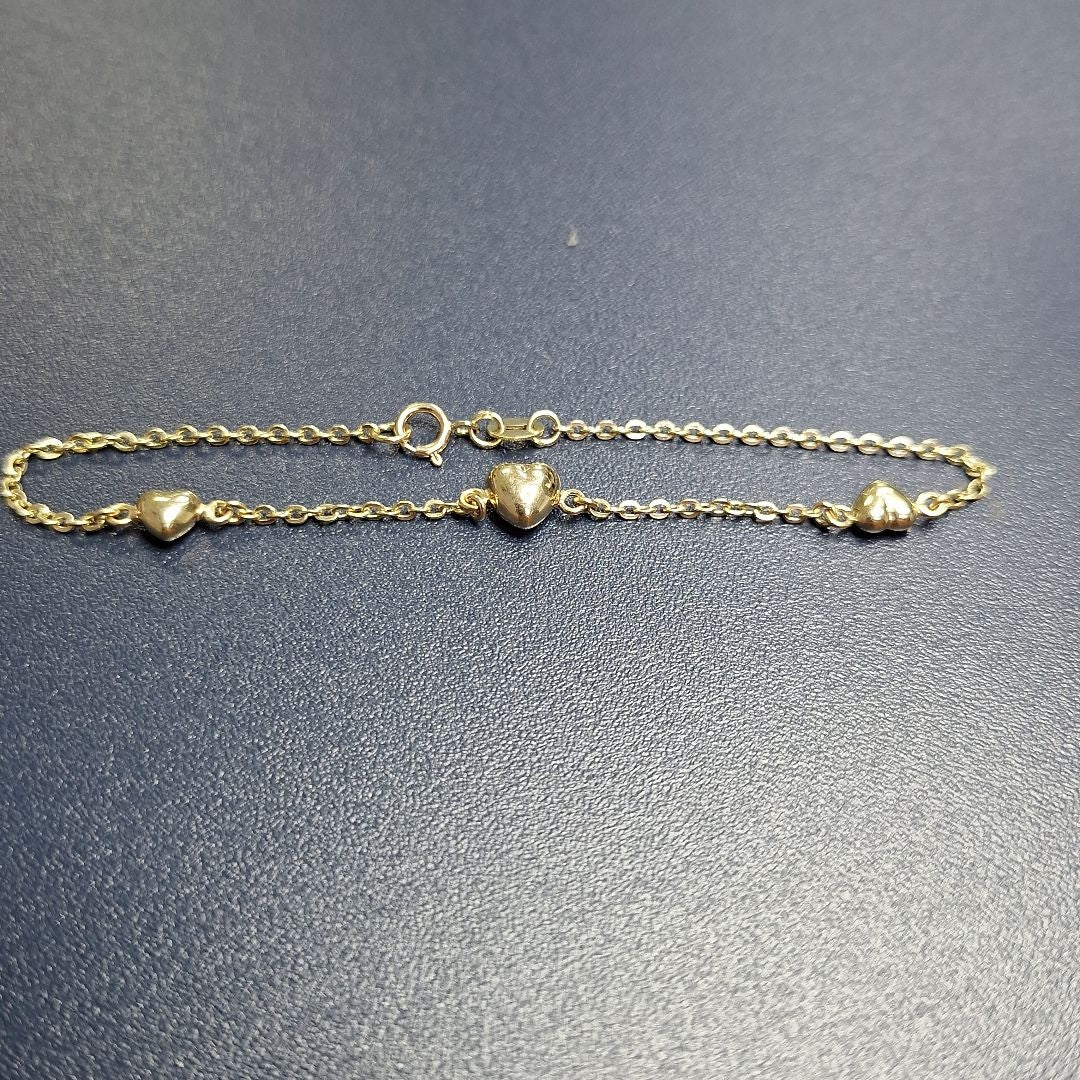 PULSERA TEJIDO ESPECIAL CON CORAZONES 14K 18 CM 1.6 GR (NUEVO)